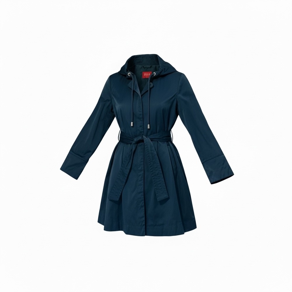 ELLE Womens Teal Blue Lightweight Belted Trench Coat Pleated Back Size L